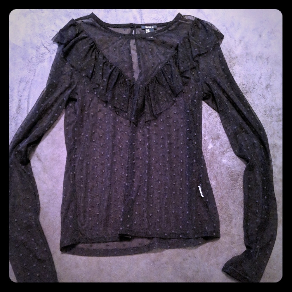 See through, ruffled blouse